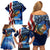 American Flag Bass Fishing Graphic Family Matching Off Shoulder Short Dress and Hawaiian Shirt Patriotic Fish and Starry Galaxy Background - Wonder Print Shop