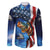 American Flag Bass Fishing Graphic Family Matching Puletasi and Hawaiian Shirt Patriotic Fish and Starry Galaxy Background - Wonder Print Shop
