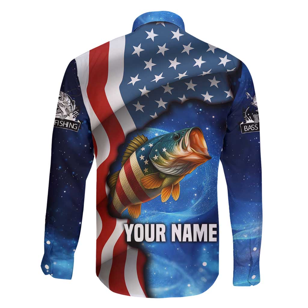 American Flag Bass Fishing Graphic Family Matching Puletasi and Hawaiian Shirt Patriotic Fish and Starry Galaxy Background - Wonder Print Shop