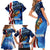 American Flag Bass Fishing Graphic Family Matching Short Sleeve Bodycon Dress and Hawaiian Shirt Patriotic Fish and Starry Galaxy Background - Wonder Print Shop
