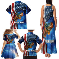 American Flag Bass Fishing Graphic Family Matching Tank Maxi Dress and Hawaiian Shirt Patriotic Fish and Starry Galaxy Background - Wonder Print Shop