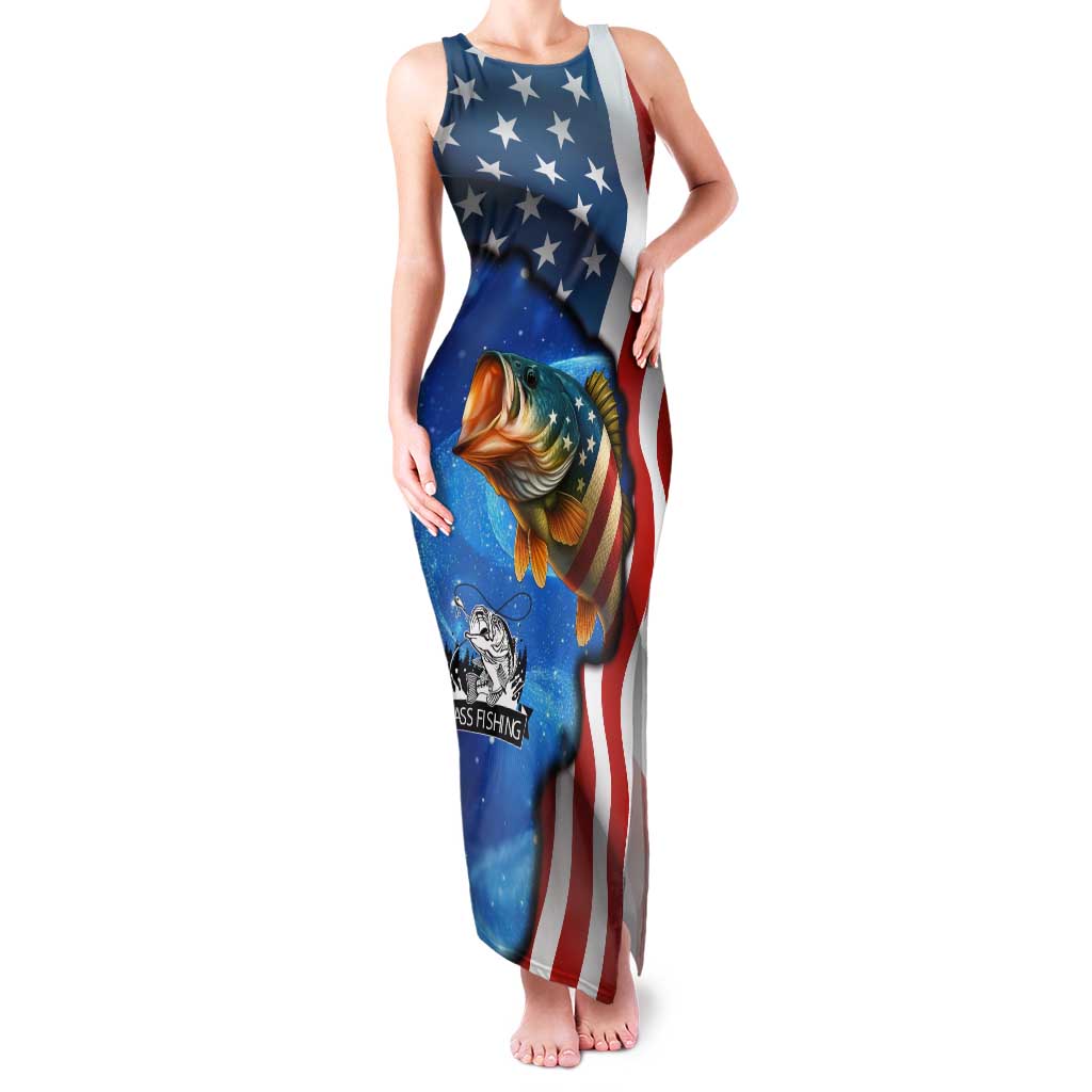 American Flag Bass Fishing Graphic Family Matching Tank Maxi Dress and Hawaiian Shirt Patriotic Fish and Starry Galaxy Background - Wonder Print Shop