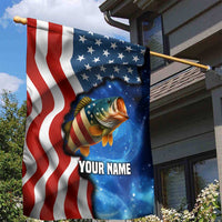 American Flag Bass Fishing Graphic Garden Flag Patriotic Fish and Starry Galaxy Background - Wonder Print Shop