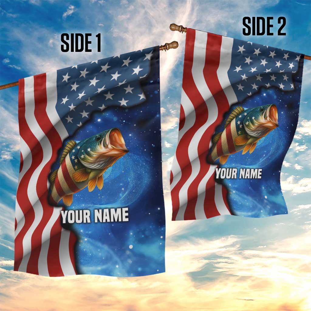 American Flag Bass Fishing Graphic Garden Flag Patriotic Fish and Starry Galaxy Background - Wonder Print Shop