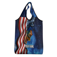 American Flag Bass Fishing Graphic Grocery Bag Patriotic Fish and Starry Galaxy Background - Wonder Print Shop
