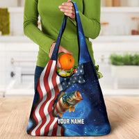 American Flag Bass Fishing Graphic Grocery Bag Patriotic Fish and Starry Galaxy Background - Wonder Print Shop