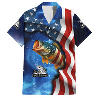 American Flag Bass Fishing Graphic Hawaiian Shirt Patriotic Fish and Starry Galaxy Background - Wonder Print Shop