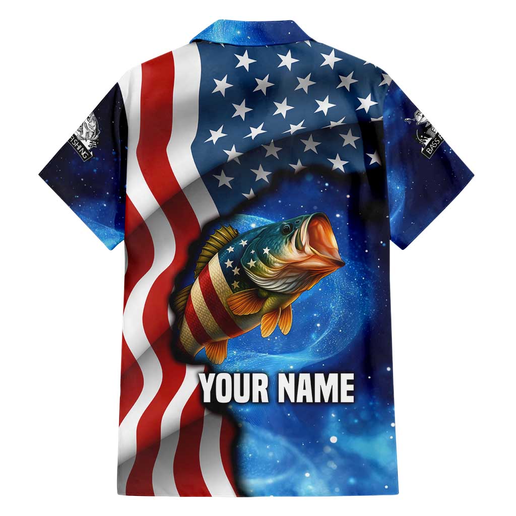 American Flag Bass Fishing Graphic Hawaiian Shirt Patriotic Fish and Starry Galaxy Background - Wonder Print Shop