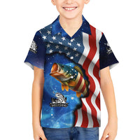 American Flag Bass Fishing Graphic Hawaiian Shirt Patriotic Fish and Starry Galaxy Background - Wonder Print Shop