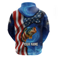 American Flag Bass Fishing Graphic Hoodie Patriotic Fish and Starry Galaxy Background - Wonder Print Shop