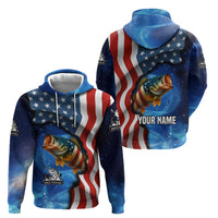 American Flag Bass Fishing Graphic Hoodie Patriotic Fish and Starry Galaxy Background - Wonder Print Shop