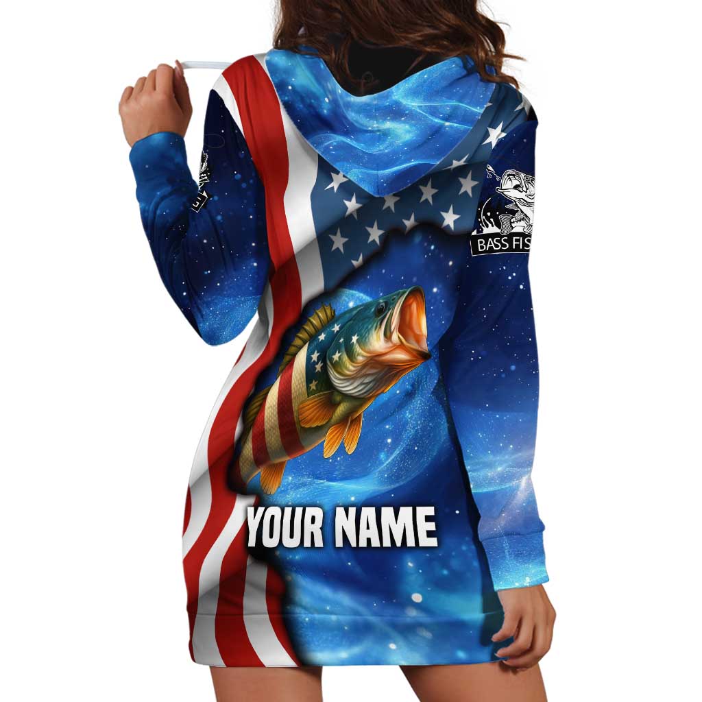 American Flag Bass Fishing Graphic Hoodie Dress Patriotic Fish and Starry Galaxy Background - Wonder Print Shop