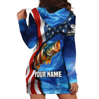 American Flag Bass Fishing Graphic Hoodie Dress Patriotic Fish and Starry Galaxy Background - Wonder Print Shop