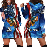 American Flag Bass Fishing Graphic Hoodie Dress Patriotic Fish and Starry Galaxy Background - Wonder Print Shop