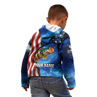 American Flag Bass Fishing Graphic Kid Hoodie Patriotic Fish and Starry Galaxy Background - Wonder Print Shop