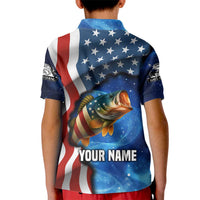 American Flag Bass Fishing Graphic Kid Polo Shirt Patriotic Fish and Starry Galaxy Background - Wonder Print Shop