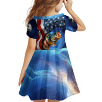 American Flag Bass Fishing Graphic Kid Short Sleeve Dress Patriotic Fish and Starry Galaxy Background - Wonder Print Shop