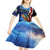 American Flag Bass Fishing Graphic Kid Short Sleeve Dress Patriotic Fish and Starry Galaxy Background - Wonder Print Shop
