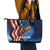 American Flag Bass Fishing Graphic Leather Tote Bag Patriotic Fish and Starry Galaxy Background - Wonder Print Shop