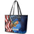 American Flag Bass Fishing Graphic Leather Tote Bag Patriotic Fish and Starry Galaxy Background - Wonder Print Shop