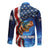 American Flag Bass Fishing Graphic Long Sleeve Button Shirt Patriotic Fish and Starry Galaxy Background - Wonder Print Shop