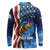American Flag Bass Fishing Graphic Long Sleeve Polo Shirt Patriotic Fish and Starry Galaxy Background - Wonder Print Shop