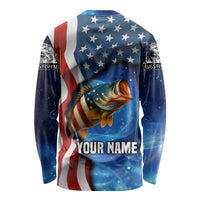 American Flag Bass Fishing Graphic Long Sleeve Shirt Patriotic Fish and Starry Galaxy Background - Wonder Print Shop