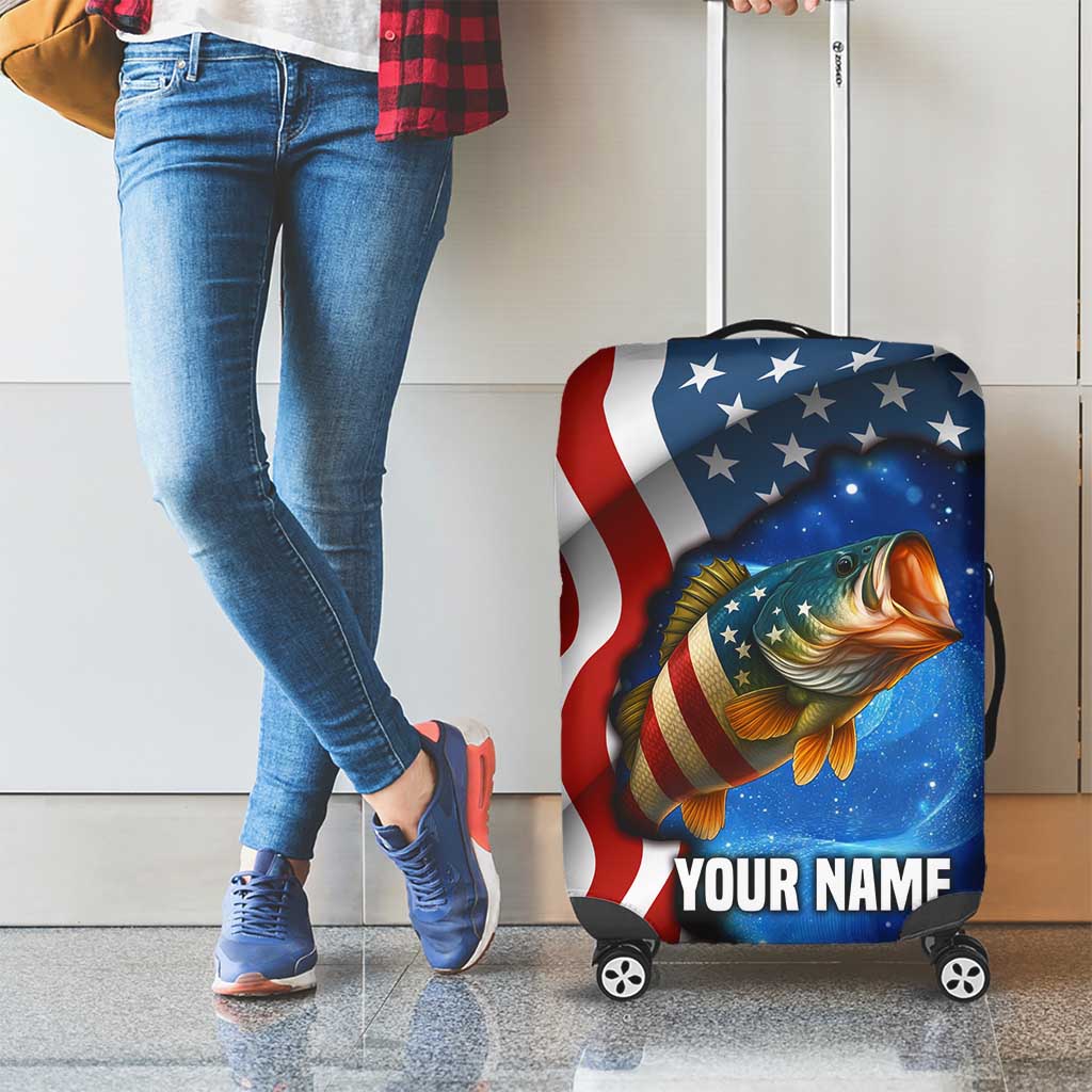 American Flag Bass Fishing Graphic Luggage Cover Patriotic Fish and Starry Galaxy Background - Wonder Print Shop