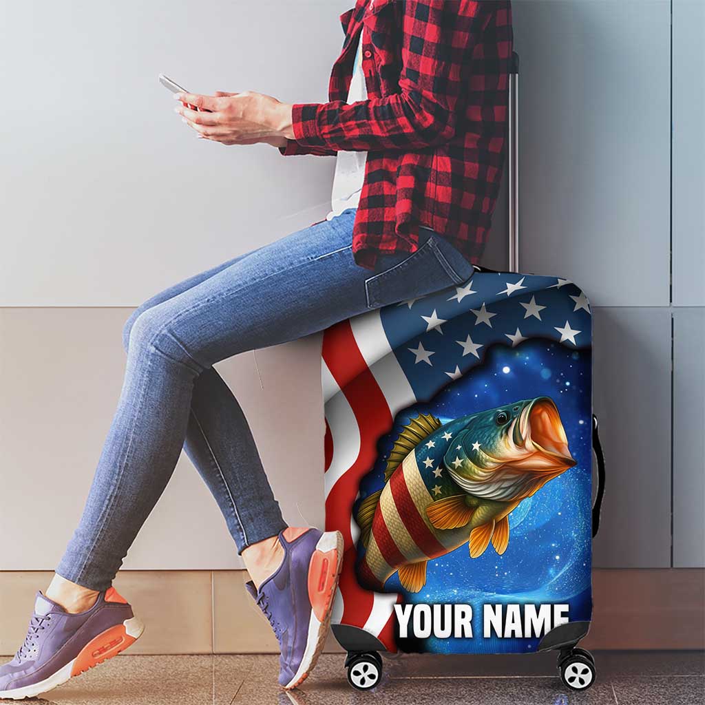 American Flag Bass Fishing Graphic Luggage Cover Patriotic Fish and Starry Galaxy Background - Wonder Print Shop