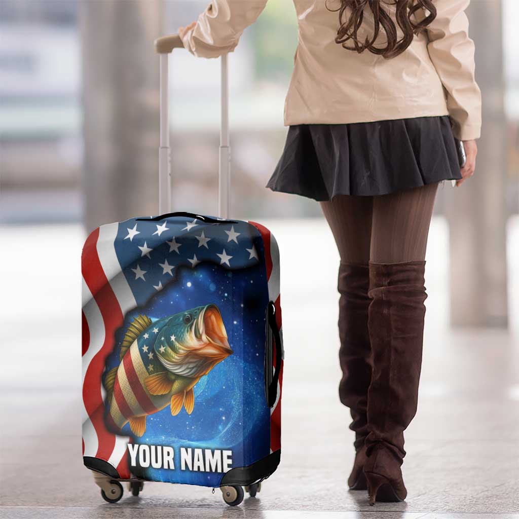 American Flag Bass Fishing Graphic Luggage Cover Patriotic Fish and Starry Galaxy Background - Wonder Print Shop