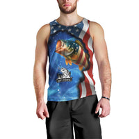 American Flag Bass Fishing Graphic Men Tank Top Patriotic Fish and Starry Galaxy Background - Wonder Print Shop