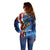 American Flag Bass Fishing Graphic Off Shoulder Sweater Patriotic Fish and Starry Galaxy Background - Wonder Print Shop
