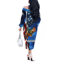 American Flag Bass Fishing Graphic Off The Shoulder Long Sleeve Dress Patriotic Fish and Starry Galaxy Background - Wonder Print Shop
