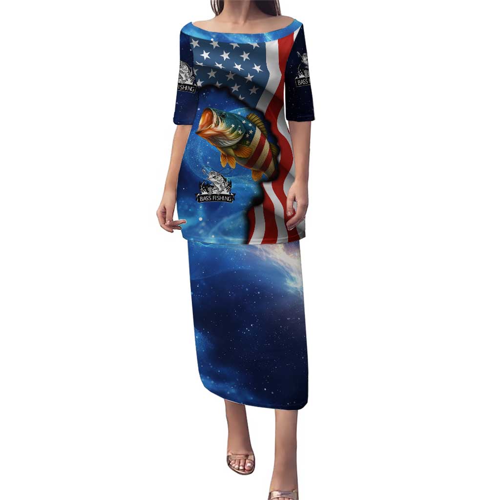 American Flag Bass Fishing Graphic Puletasi Patriotic Fish and Starry Galaxy Background - Wonder Print Shop