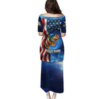 American Flag Bass Fishing Graphic Puletasi Patriotic Fish and Starry Galaxy Background - Wonder Print Shop