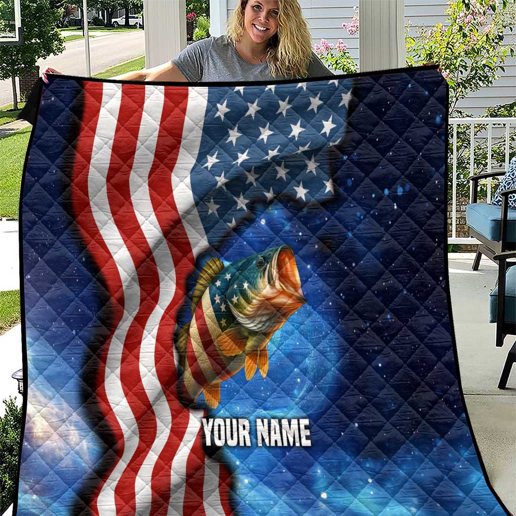 American Flag Bass Fishing Graphic Quilt Patriotic Fish and Starry Galaxy Background - Wonder Print Shop