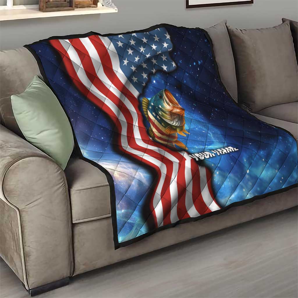 American Flag Bass Fishing Graphic Quilt Patriotic Fish and Starry Galaxy Background - Wonder Print Shop