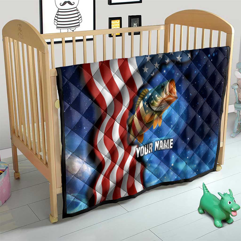 American Flag Bass Fishing Graphic Quilt Patriotic Fish and Starry Galaxy Background - Wonder Print Shop