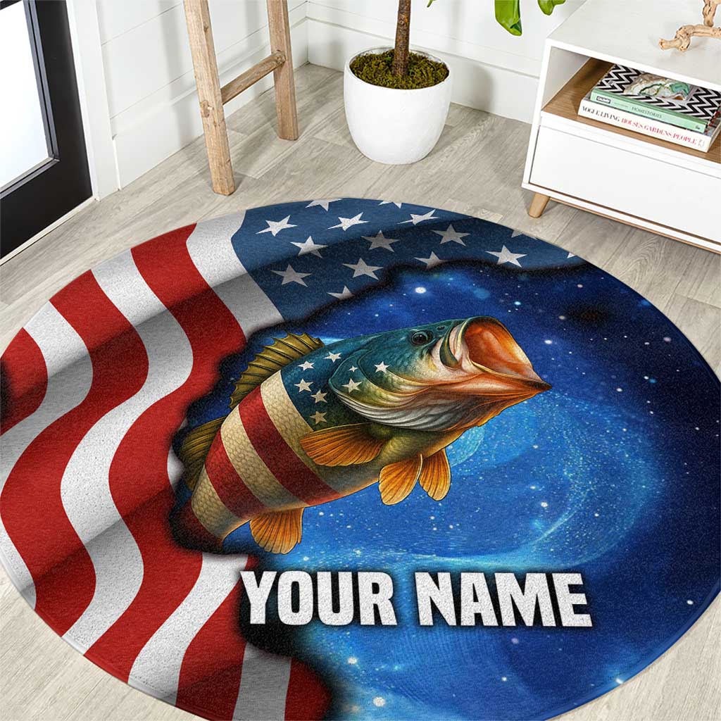 American Flag Bass Fishing Graphic Round Carpet Patriotic Fish and Starry Galaxy Background - Wonder Print Shop
