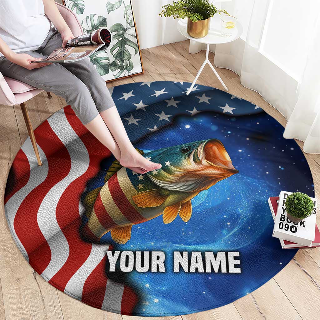 American Flag Bass Fishing Graphic Round Carpet Patriotic Fish and Starry Galaxy Background - Wonder Print Shop