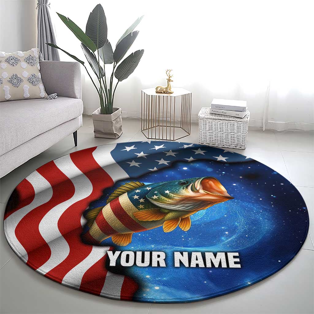 American Flag Bass Fishing Graphic Round Carpet Patriotic Fish and Starry Galaxy Background - Wonder Print Shop