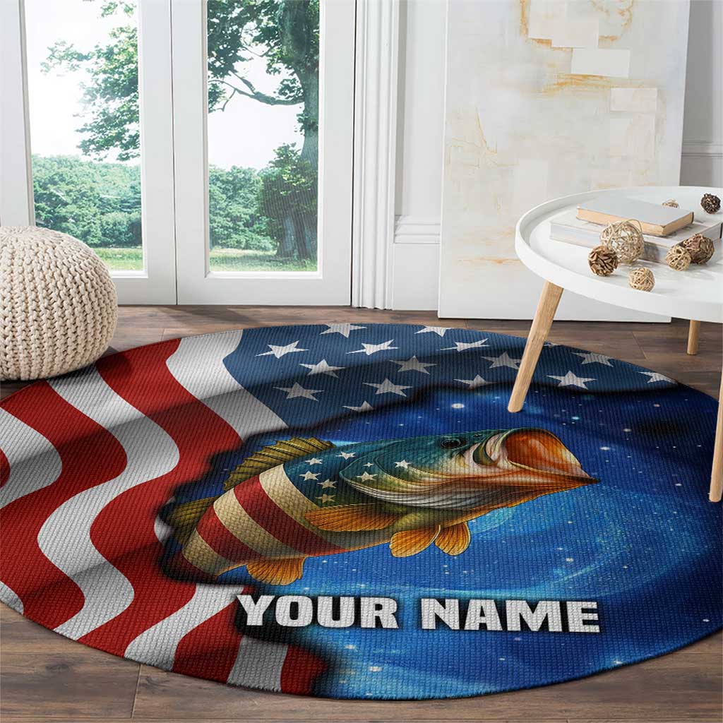 American Flag Bass Fishing Graphic Round Carpet Patriotic Fish and Starry Galaxy Background - Wonder Print Shop