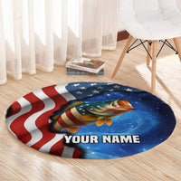 American Flag Bass Fishing Graphic Round Carpet Patriotic Fish and Starry Galaxy Background - Wonder Print Shop
