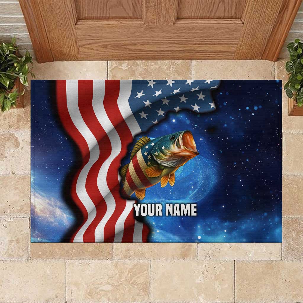 American Flag Bass Fishing Graphic Rubber Doormat Patriotic Fish and Starry Galaxy Background - Wonder Print Shop