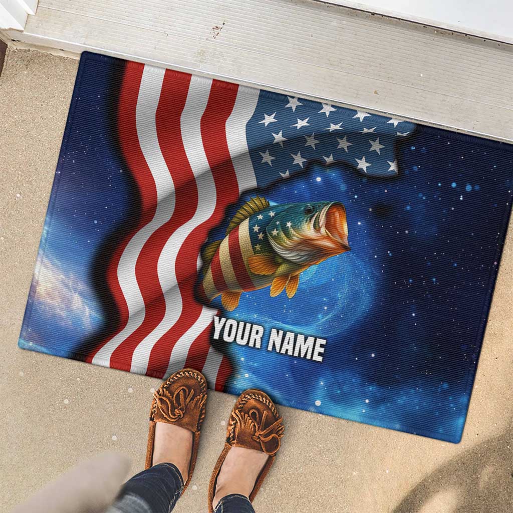 American Flag Bass Fishing Graphic Rubber Doormat Patriotic Fish and Starry Galaxy Background - Wonder Print Shop