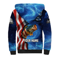 American Flag Bass Fishing Graphic Sherpa Hoodie Patriotic Fish and Starry Galaxy Background - Wonder Print Shop
