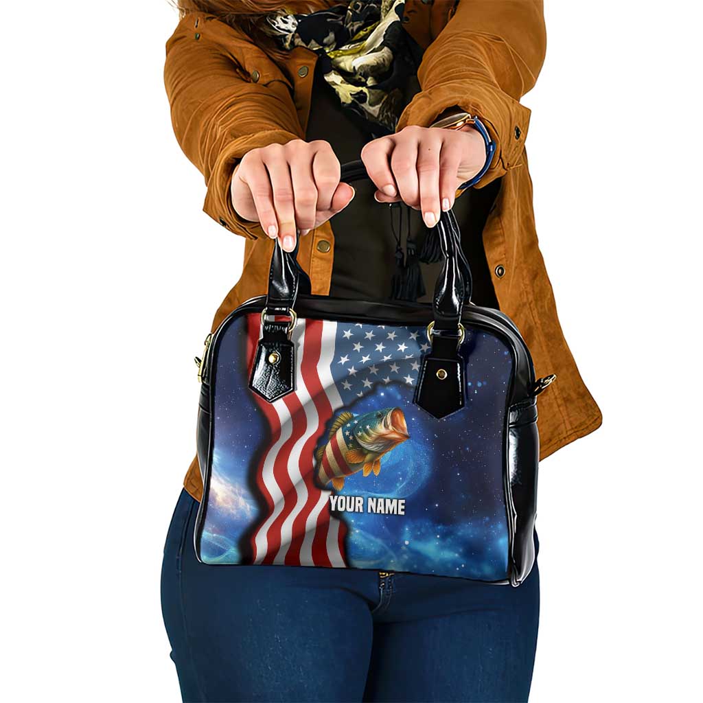 American Flag Bass Fishing Graphic Shoulder Handbag Patriotic Fish and Starry Galaxy Background - Wonder Print Shop