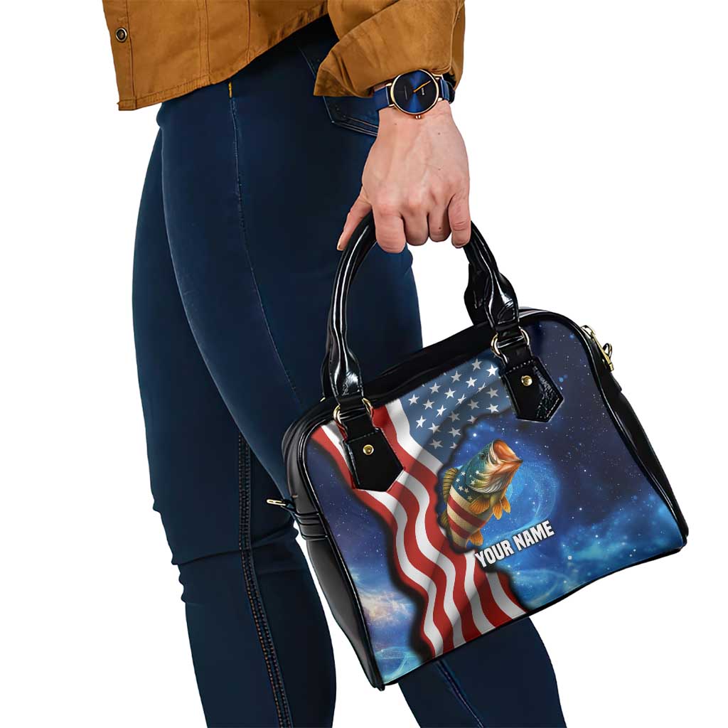 American Flag Bass Fishing Graphic Shoulder Handbag Patriotic Fish and Starry Galaxy Background - Wonder Print Shop