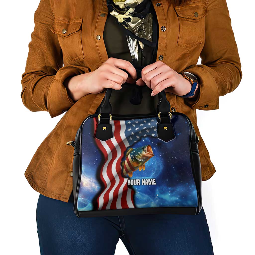 American Flag Bass Fishing Graphic Shoulder Handbag Patriotic Fish and Starry Galaxy Background - Wonder Print Shop