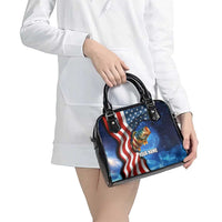 American Flag Bass Fishing Graphic Shoulder Handbag Patriotic Fish and Starry Galaxy Background - Wonder Print Shop